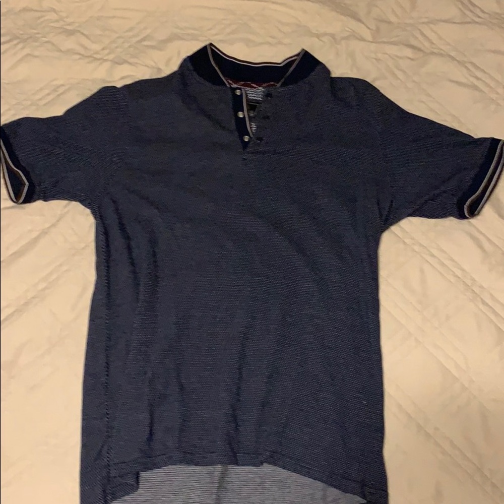 Navy Blue Knit Button-Up T-Shirt